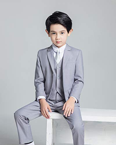 Yuanlu Boys Gray Suits Kids Solid Suit And Tie Formal Outfit Clothes Size 12 #TOP5