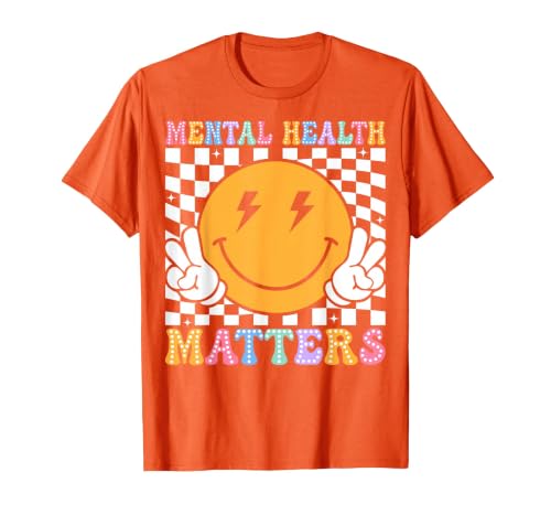 Retro Mental Health Matters Human Brain Illness Awareness T-Shirt, Men, Orange, Large