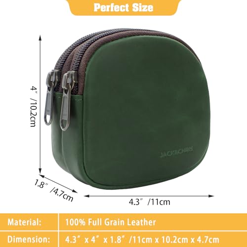 Image of Jack&Chris Coin Purse for Men, Genuine Leather Mini Coin Wallet Zipper Pocket with Back Belt Loop, Coin Bag for Men, Green