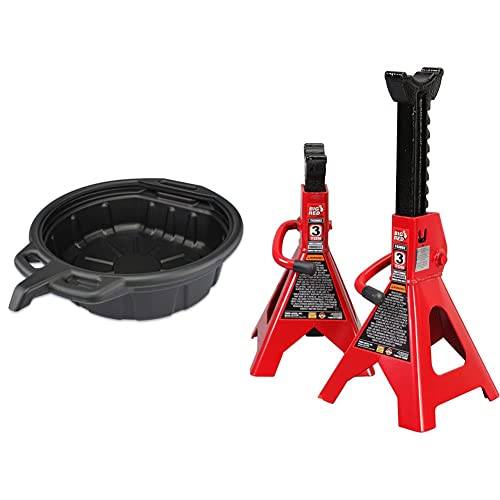 Neiko 20762A Oil Drain Pan | Black Plastic Anti Splash, 2 Gallon (8L) Capacity & Big Red T43202 Torin Steel Jack Stands: 3 Ton (6,000 Lb) Capacity, Red, 2 Count (Pack Of 1) #TOP19
