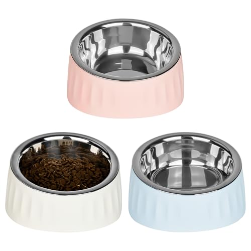 YYTECH 3 Stück Katzennapf Edelstahl, 15° Schräg Futternapf Katze Set, Erhöhter Fressnapf Katze Hundenapf, Fressnapf Für Katze Hunde, Wasser...