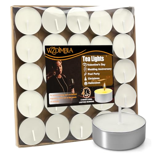 Tealight Candles Mini Tea Lights Candles for Mothers Day Birthday Valentines Day Christmas Outdoor for Home Pool Shabbat Wedding Emergencies Parties Spas (White)