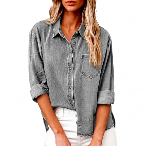 Denim Shirt Women Long Sleeve Denim Button Up Shirt