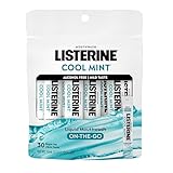 Listerine Mouthwash On-the-Go Travel Essentials Individual Packets of Alcohol-Free Cool Mint Flavor Oral Rinse Kills Bad Breath Germs Mini Travel Size Mouthwash, 30 ct