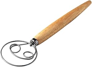 CANDeal Batedor De Massa Dinamarquês De 13 Polegadas Batedor De Massa De Aço Inoxidável Batedor De Massa De Pão Estilo Holandês Batedor Manual Cabo De Madeira Cozinha Ferramentas (Ganchos duplos)