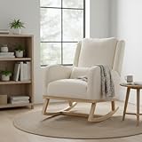 QLTXYHML Schaukelstuhl, ergonomisch, Stuhlbeine aus Holz, Stillsessel mit Aufbewahrungstaschen & Lendenkissen, ideal für Wohnzimmer, Schlafzimmer, Babyzimmer (beige)