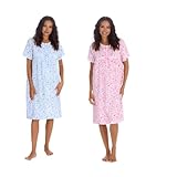 INSIGNIA Womens Pack of 2 Short Sleeve Poly Cotton Woven Nightshirts Nighties (Pink & Blue Floral, 14-16)