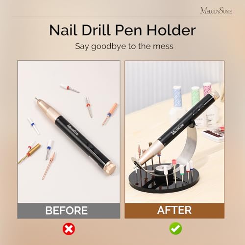 Image of MelodySusie Pen Nail Drill Holder with 10 Drill Bits Holes,Stable Acrylic Base Stand for Most Pen-shaped Electric Nail File,Especially for PC120I,PC120B,PC180G,PC180F,PC180E,PM170F,PM180G,SM220G