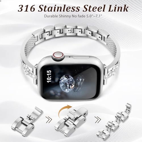 VISOOM Love Bracelet Compatible With Apple Watch 40mm/38mm/41mm/42mm Series 11 10 9 8 7 SE Series 6 5 4 Bands Women Metal Iwatch Wrap Jewerly Ape Watch Strap Slim Bands For Apple Watch 3 2 1 by VISOOM - Image 4