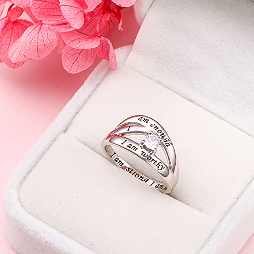 DAOCHONG 925 Sterling Silver I Am Enough I Am Worthy I Am Strong I Am Loved Ring for Women (B, 7) by DAOCHONG - Image 3