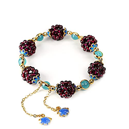 Siunwdiy Bracelet Richesse Granat Bracelet cloisonné émail Perles de Perles de Pierres précieuses Naturelles Chanceux Charme Bijoux Cadeau pour,Rouge Cover