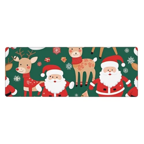 Tapis de souris Noël 80x30 cm avec Père Noël et cerf pour bureau
