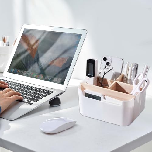 5 Fächer Schreibtisch Organizer, Holz Schreibtisch Schreibwaren Aufbewahrungsbox, Multifunktionale Herausnehmbaren Büro Organizer Desktop Fernbedienungshalter, für Kosmetika,Stifte,Brillen (Schwarz)