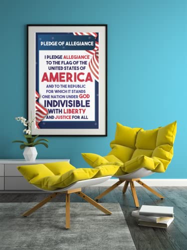 Image of Pledge Of Allegiance Poster For Classroom Homeschool Wall Decorations Educational Classrooms United States American Decor Cool Wall Art Print Poster 12x18