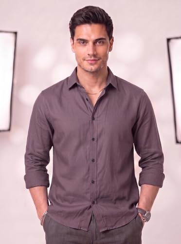 Image of Men's Cotton Blend Solid Casual Shirt Regular Fit Full Sleeve Shirt for Men Plain Formal & Casual Wear Collared Button Down Shirt
