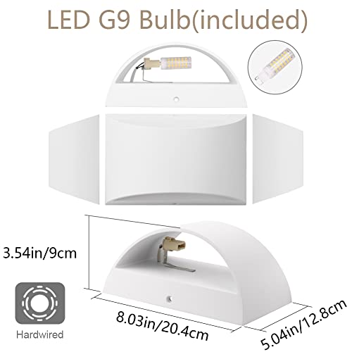 Aipsun Indoor Aluminum Modern Led Wall Sconce Hardwired Interior Wall Lights Set Of 2 Up And Down Wall Mount Light For Living Room Bedroom Hallway Corridor Conservatory Cool White 6000K(With G9 Bulbs) #TOP7