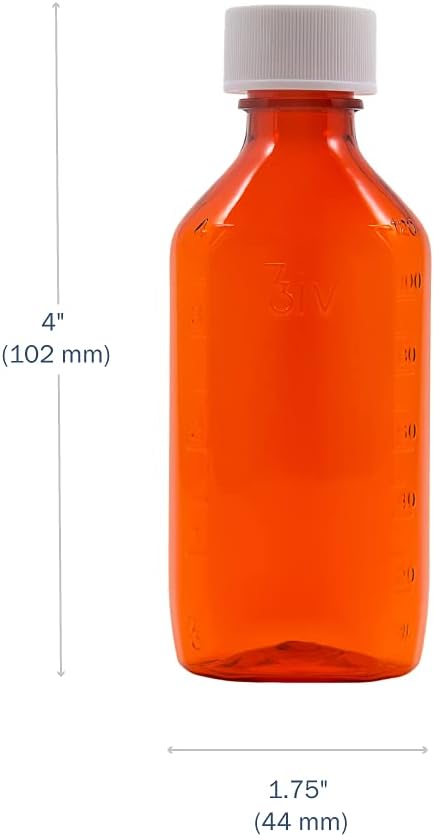 EZY DOSE Amber Oval Liquid Medicine Bottles, 4 Oz Storage, Child-Resistant Push Turn Cap, Case of 99