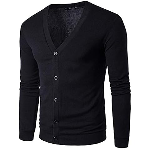 JOLIME Men's Knitted Cardigan Classic Plain V-Neck Button Down Jumper Thermal Sweater Black L Cover