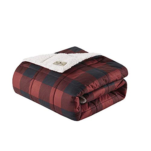  Woolrich Linden Oversized Sofstpun to Sherpa Berber Down Alternative Ultra Soft Warm Throw Blanket for Couch, Bed, 50X70 Inches, Red