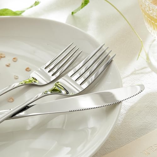 HIKAA 20PCS Silverware Set, Modern Flatware Set Service for 4, Cutlery Set for Home, Kitchen and Restaurant, Mirror Polished, Dishwasher Safe