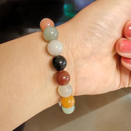 Jade Bead Bracelet, Natural, Hand Carved Mixed - Color Gemstone Jewelry, Translucent & Colorful, Elastic Design, Healing Calming, Festive Gift for Mothers Fathers Day, Christmas, Birthdays, Bead2