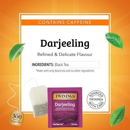 Twinings Darjeeling Black Tea Individually Wrapped Bags, 20 Count (Pack of 6), Delicate Light Taste, Caffeinated, Enjoy Hot or Iced, 120 Teabags