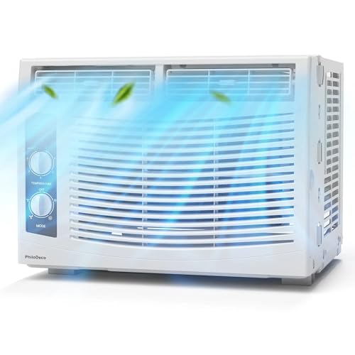 Image of PhiloDeco 5000 BTU Window Air Conditioner Easy Cool - Capable of Cooling Up to 150 sq ft. 2 Fan Speeds, 4-Way Air Direction, Mechanical Control, Filter, for Small Room Air Conditioner, Small Ac Unit