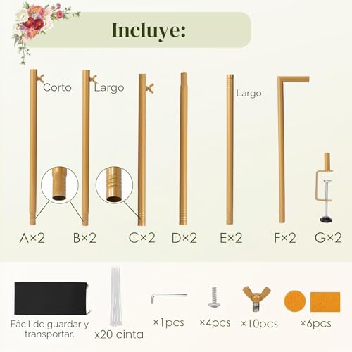 Miniatura 7 de Barra De Decoración De Mesa Dorada, Arco De Mesa Ajustable 120 260 Cm Con Pinzas, Barra De Metal Para Decoración De Mesa Para Bodas, Cumpleaños, Navidad, Fiestas