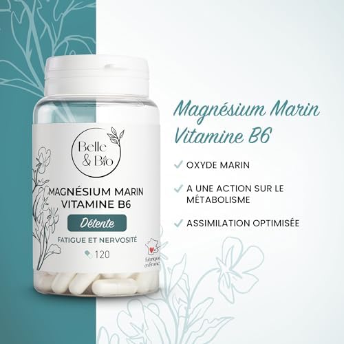 RÉDUCTION FATIGUE & DÉTENTE - Magnésium Marin & Vitamine B6-120 gélules - Cure 1 mois - Complément Alimentaire BELLE&BIO - Fabriqué en France – vue 5