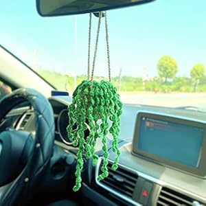 Crochet Plant Ornament, car Charm Accessories for Rear View Window, Handmade Hanging car Charm, usable as House Decoration (String of Pearls Ornament)