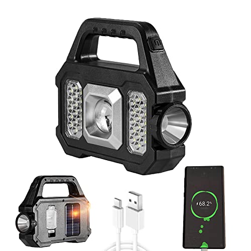 Rechargeable Camping Light With Solar Charger, Multifunctional Handheld Lantern Flashlight, Multi Lamp Led/Cob Electric Torch For Outdoor Hiking Or Indoor Power Outages (Led-Silver) #TOP4