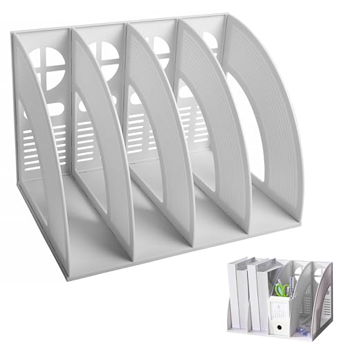 YUNXCNA Archivador de Revistas, Coleccionista Vertical Coleccionista de Revistas de Plástico, Estantería de Escritorio A4 con 4 Compartimentos, Carpeta de Libros de Documentos, Oficina(Gris)