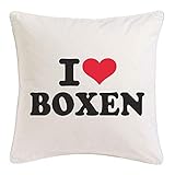 I Love Boxen – Zierkissenbezug 40x40 cm Baumwolle – Boxer Boxsport Boxverein Boxkampf – Geschenk Typografie