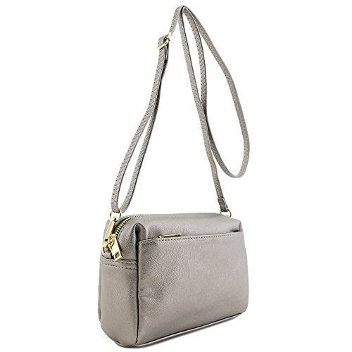 Fashionpuzzle Triple Zip Small Crossbody Bag (Pewter) #TOP1