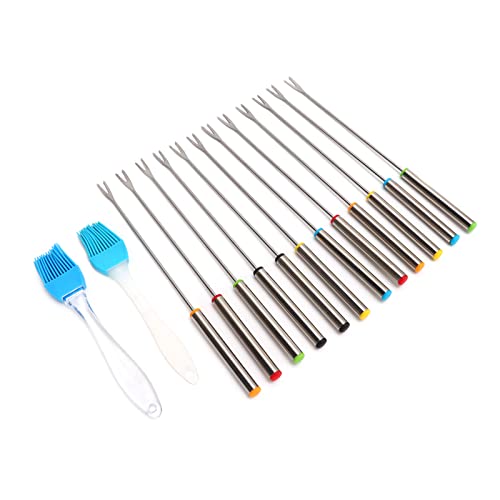Cryfokt Juego de Tenedores para Fondue de Acero Inoxidable, 12 Palitos de Fondue de Mano Resistentes Al Calor para Cenas, Bodas y Picnics