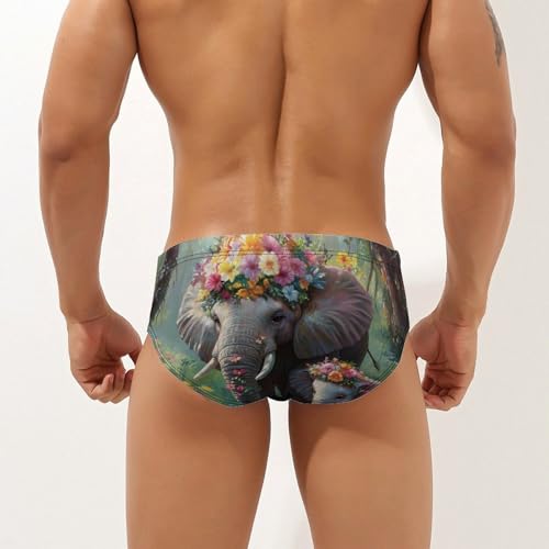 Elephants with Flowers in Spring Men's Swimsuit Bikini Briefs Swim Underwear Stretchy Swimwear3