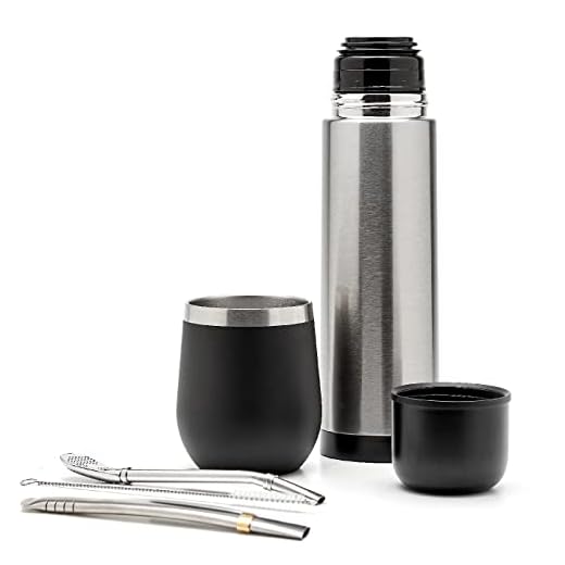 balibetov Set Yerba Mate Completo - Calabaza Mate Moderna, Termo, Bombilla y Cepillo de Limpieza Incluido - Todo Acero Inoxidable 304 18/8 Interior y Exterior