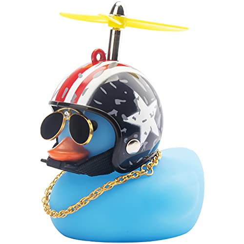wonuu Rubber Duck Toy Car Decoration Ornaments Blue Duck Car Dashboard Decorations Cool Glasses Duck with Propeller Helmet