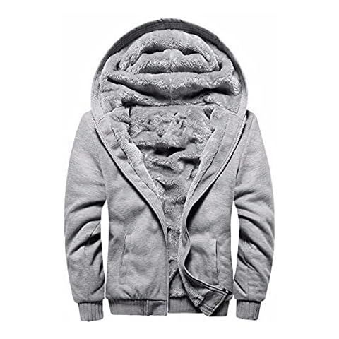 Erichman Hoodies for Men Heavyweight Fleece Sweatshirt - Full Zip Up Thick Sherpa Lined (3XL,Grey,3XL) Cover