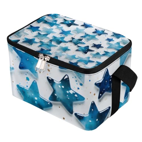 GzLeyigou Lunch Bags for Women Men 9 Cans,Blue Bright Stars Hot & Cold Food Delivery Bag Insulated Grocery Bag Insulated Lunch Box Star Cooler Bag for Office Work Picnic Beach