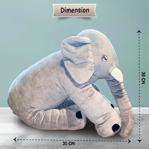 Image of Storescent Big Fibre Filled Baby Pillow | Elephant Plush Hugging Toy for Kids | Soft Stuffed Animal Pillow for Boys & Girls -60cm, Grey