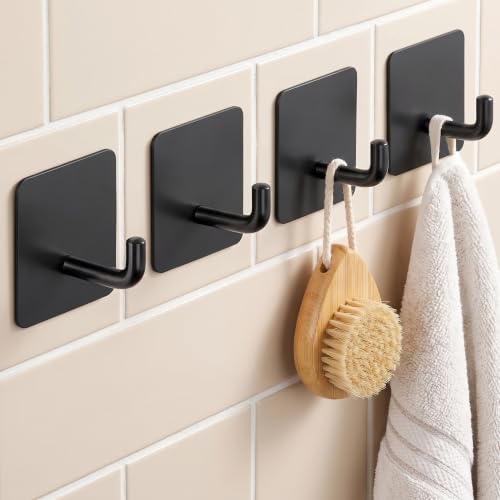 Image of Adhesive Hooks, Shower Wall Stick on Hooks, Round, Black | Metal Material, Compact Design, Peel and Stick, for Bathroom Kitchen Livingroom Office RV