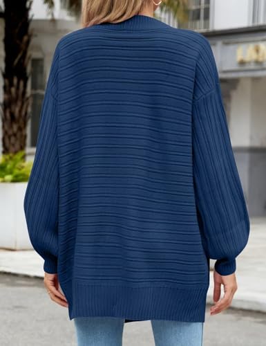 Image of MONNURO Womens Plus Size Cardigan Sweaters Cable Knit Open Front Puff Long Sleeve Fall Coat with Pockets(Lake Blue,3X)