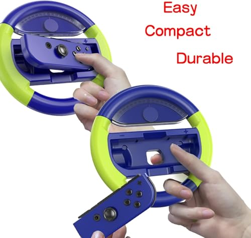 Image of PSS 2pcs Racing Game Steering Wheels Attachment Compatible with Nintendo Switch JoyCon, Switch OLED & OLED Joy-Cons, Racing Wheel for Mario Kart 8 Deluxe, Joy con Wheel Attachment, 135mm Diameter, (Joycon not included) (Blue /Yellow)