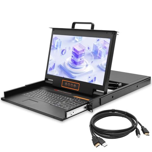 Image of Rack Mount KVM Console 17.3 inch Full HD 1080p, Single Port HDMI KVM with 17.3-Inch Rackmount Monitor and Keyboard Touchpad, 1U LCD Drawer 1920 x 1080 @60Hz Resolution, 50,000 MTBF, Cable Included