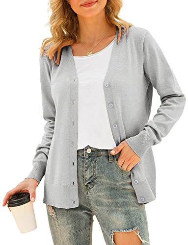 Image of VIISHOW Women Long Sleeve Button Down V Neck Lightweight Basic Knit Sweater Cardigan