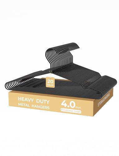 StorageWorks Wire Hangers for Closet, 4mm Super Thick Metal Hanger, Heavy Duty Clothes Hanger for Coats, Shirts, Jackets, Pants, Suits, Black, 20 Pack StorageWorks Wire Hangers for Closet, 4mm Super Thick Metal Hanger, Heavy Duty Clothes Hanger for Coats, Shirts, Jackets, Pants, Suits, Black, 20 Pack