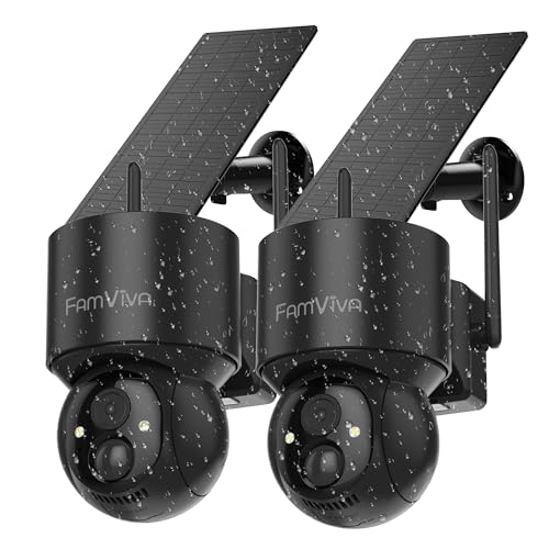 2K Solar Security Cameras Wireless Outdoor, 360°PTZ Battery Powered Cameras for Home Security, 2.4G WiFi Outdoor Camera with Color Night Vision, IP66 Waterproof, Motion Sensor Alarm, Black，2