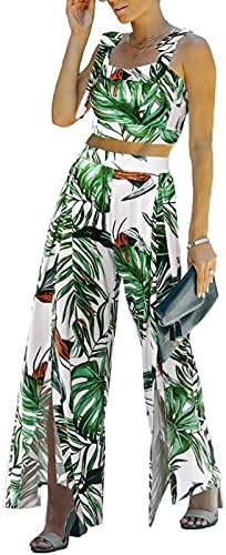 Women Bohemian Bow Tie Tube Crop Top High Waist Wide Leg Pants Suit Set Two Piece Beach Outfits