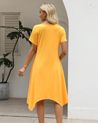Image of COSSEN Women's 2026 Summer Midi Dress Crew Neck Short Sleeve Casual Tshirt Flowy Loose Sundress with Pockets